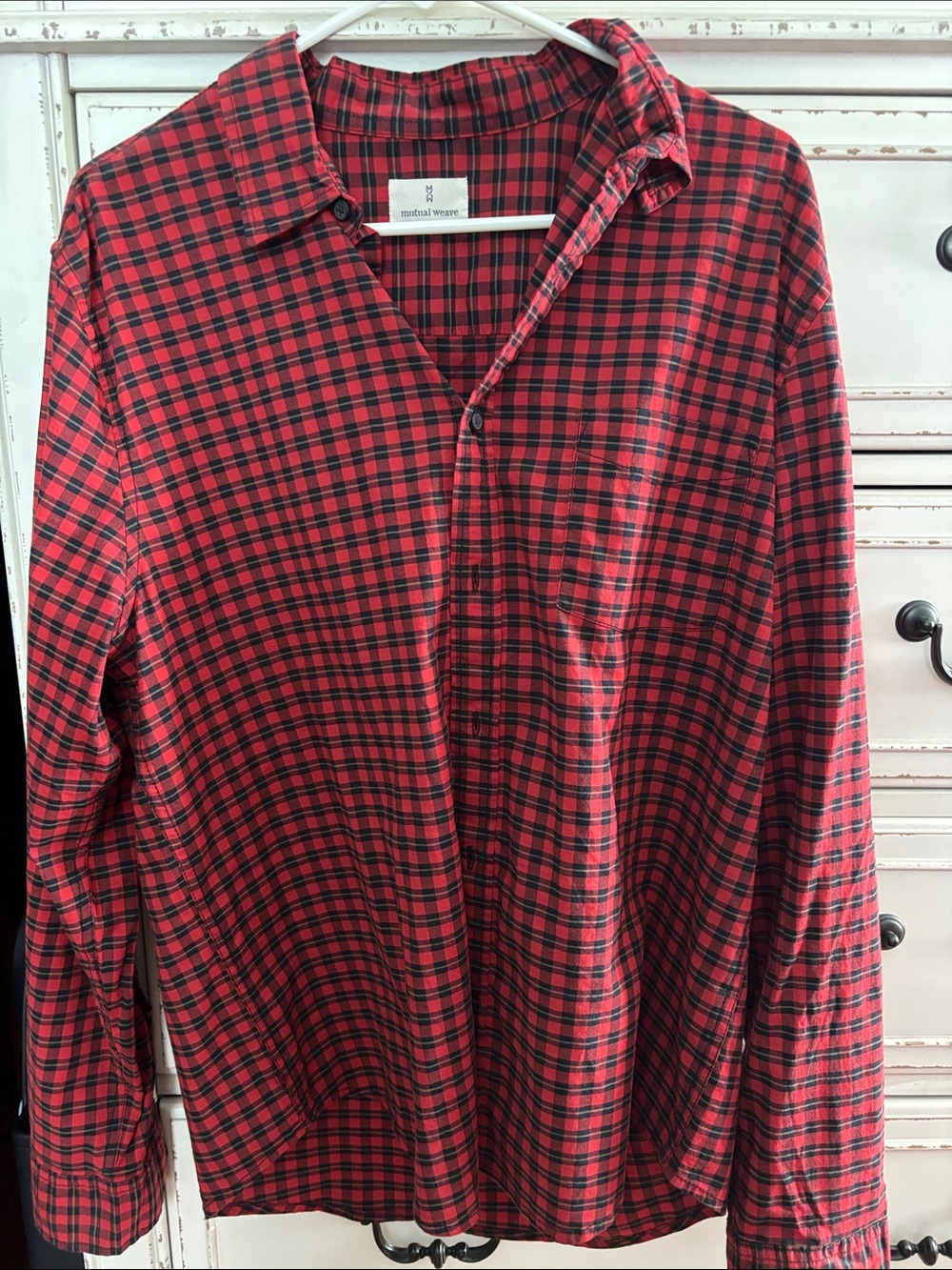 Red Plaid Long-Sleeve Button-Down Shirt - Casual Men's